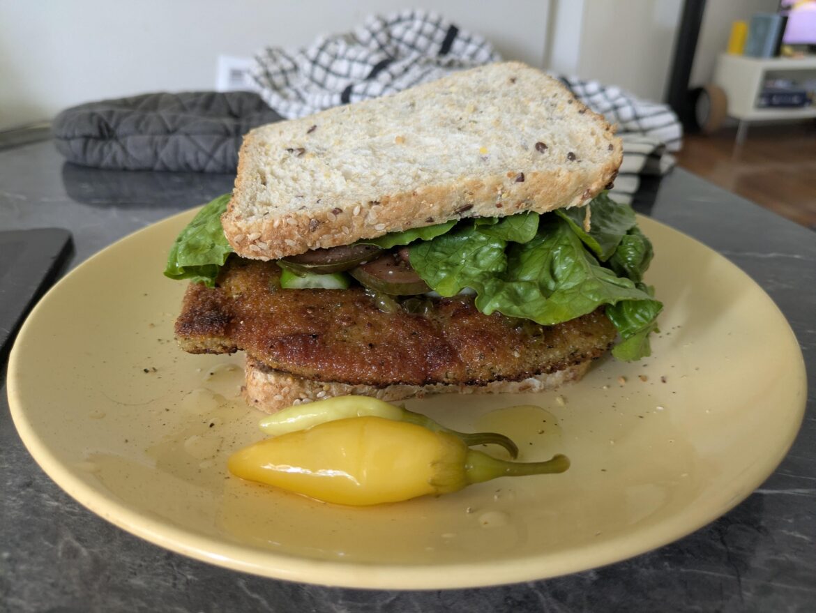 Pork Schnitty and salad for brekkie
