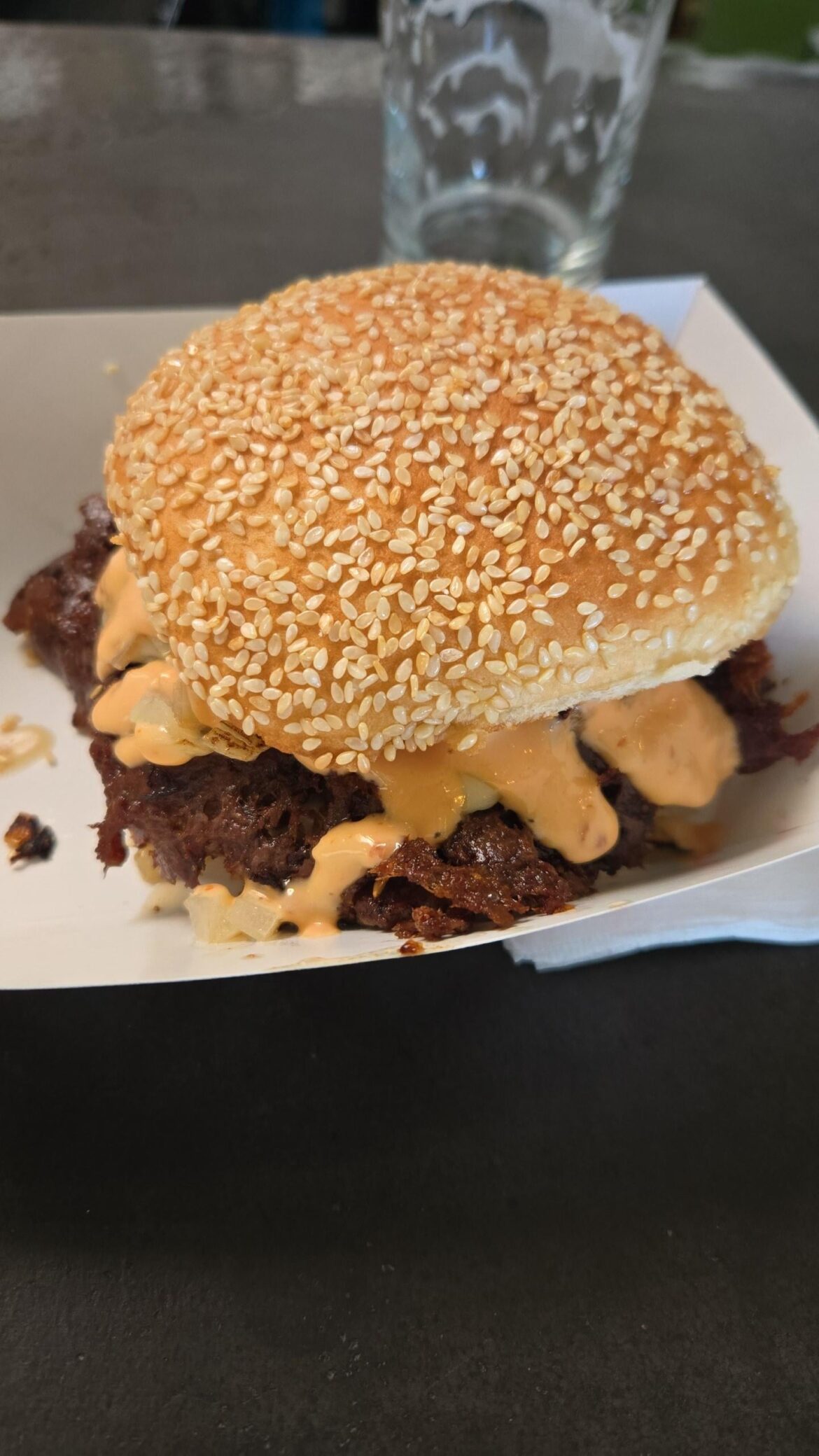 Double smashburger from Double Wide food truck in Colorado