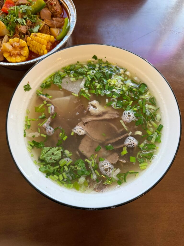 Halal Lanzhou beef noodle soup with hand-pulled noodles from Old Sport Food in Forest Hills, Queens