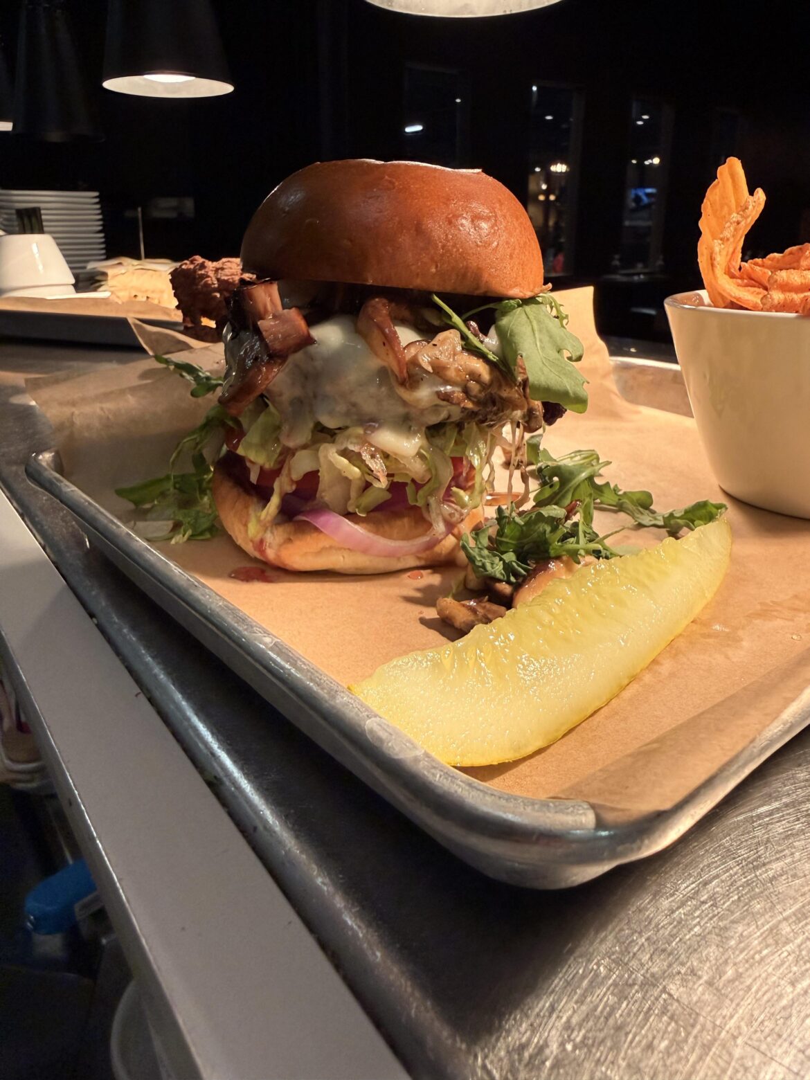 Forest burger with pork belly