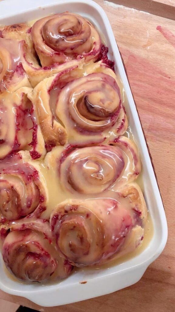 Today I made Raspberry cinnamon rolls.What do you think?