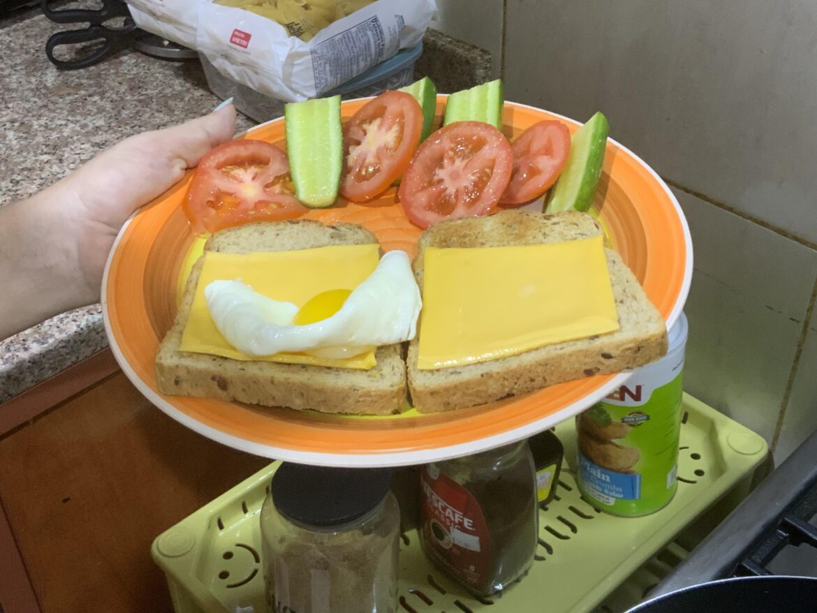 Toast, cheese, egg, and fresh veggies. That’s it.