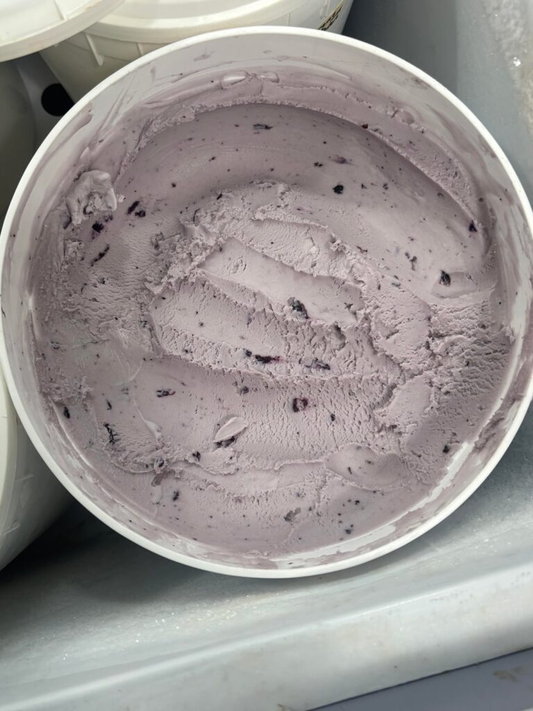 Sweet Saint’s Mona Lisa flavor with blueberries, lavender extract, and cream cheese.