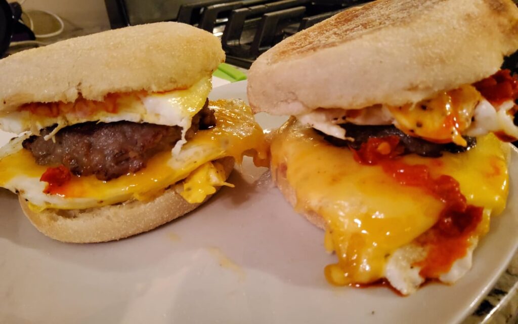 Nothing beats a sausage egg cheese muffin sandwich. Breakfast on the go.