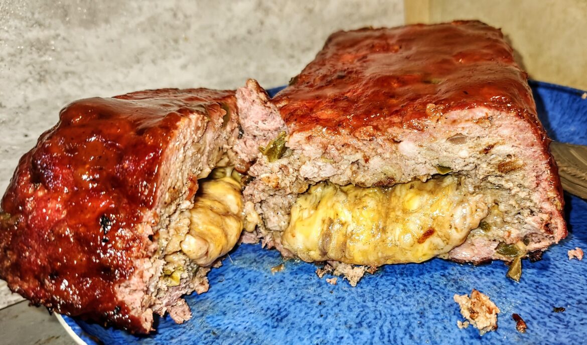 Smoked cheese & crispy bacon stuffed meatloaf