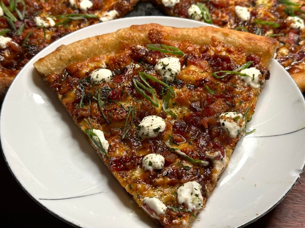 Homemade fig jam and bacon pizza