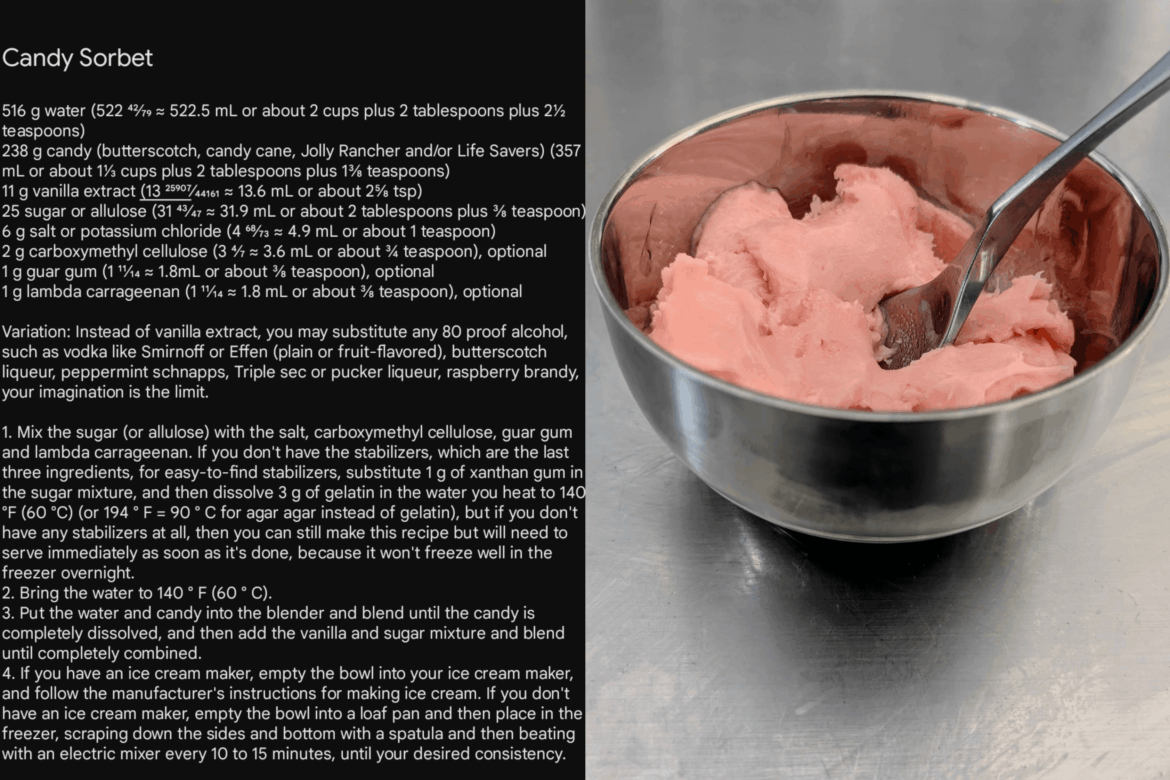 Candy Sorbet (Vanilla Candy Cane Sorbet pictured)