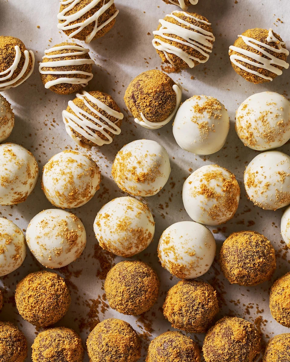 gingerbread truffles covered in crushed gingersnaps and icing