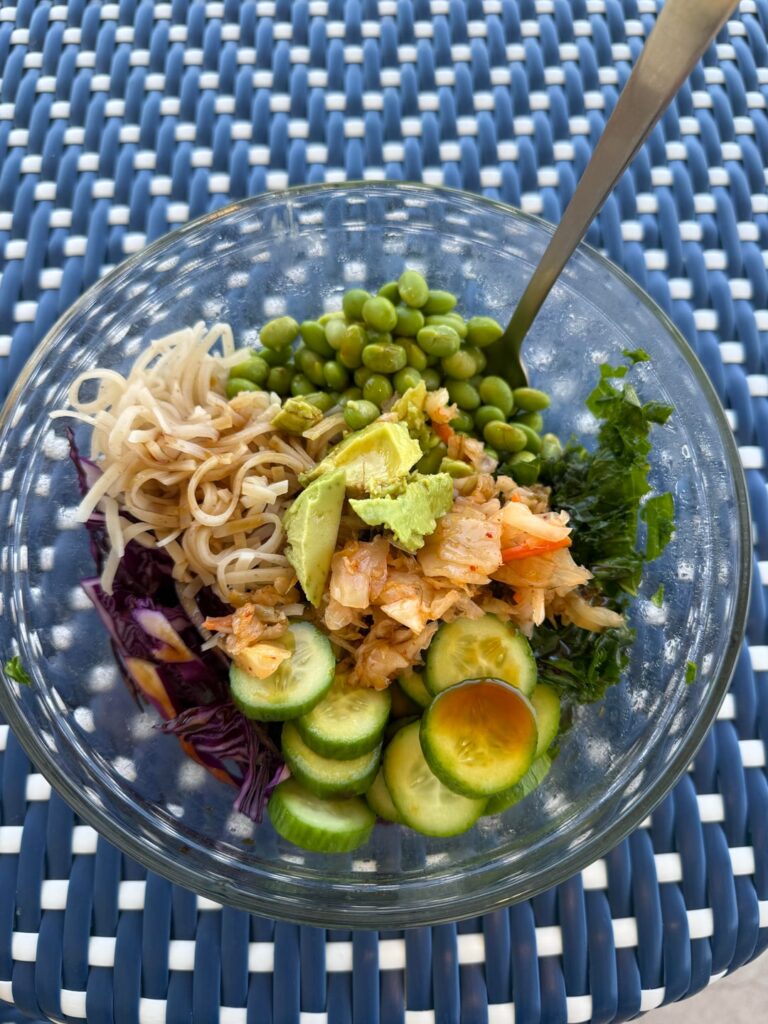 Loaded Salads. Between 350-450cal. High volume, minimal cooking, whole foods based.