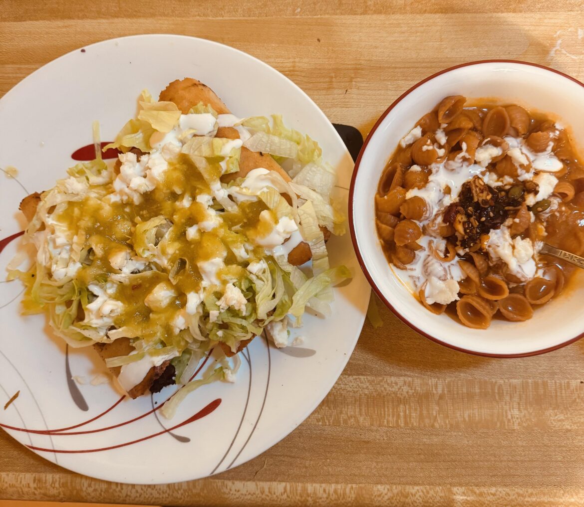 Flautas and sopa de cochita