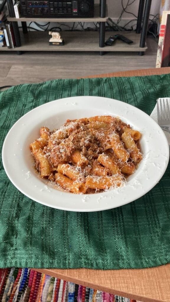 Rigatonini with ragù (beef, lamb, and pork