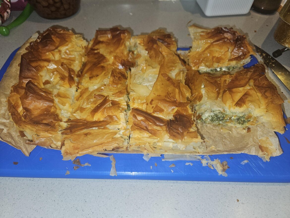 Spanikopita for dinner. Nobody really wants to eat anything after so much holidays food, but this was well received...