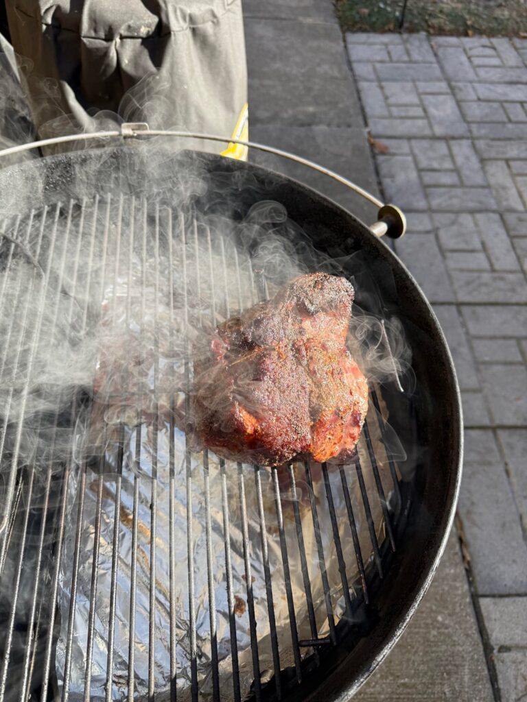Lamb shoulder on the kettle