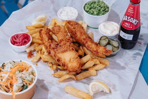 Fish of the day and chips at Rosie’s in Coledale.