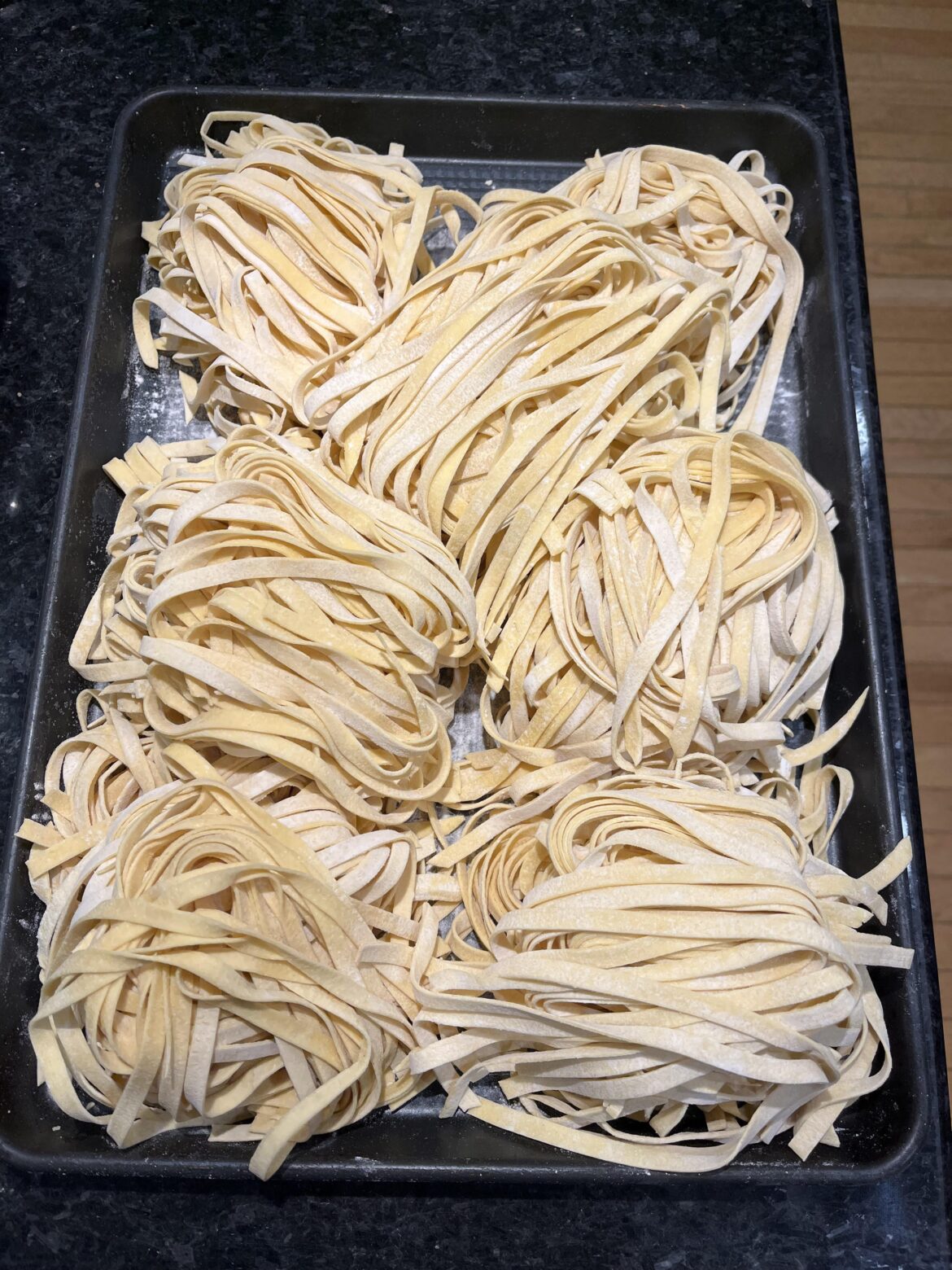 4.5 pounds (2kg) of fettuccine for Xmas Eve dinner tomorrow.
