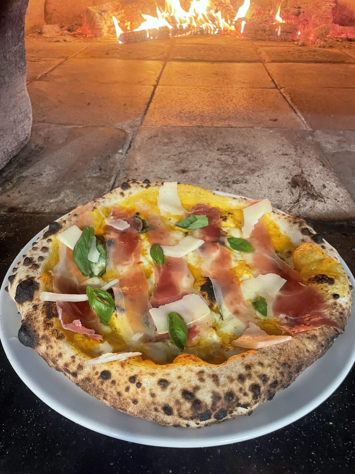 Butternut squash cream, fior di latte, basil, speck & pecorino