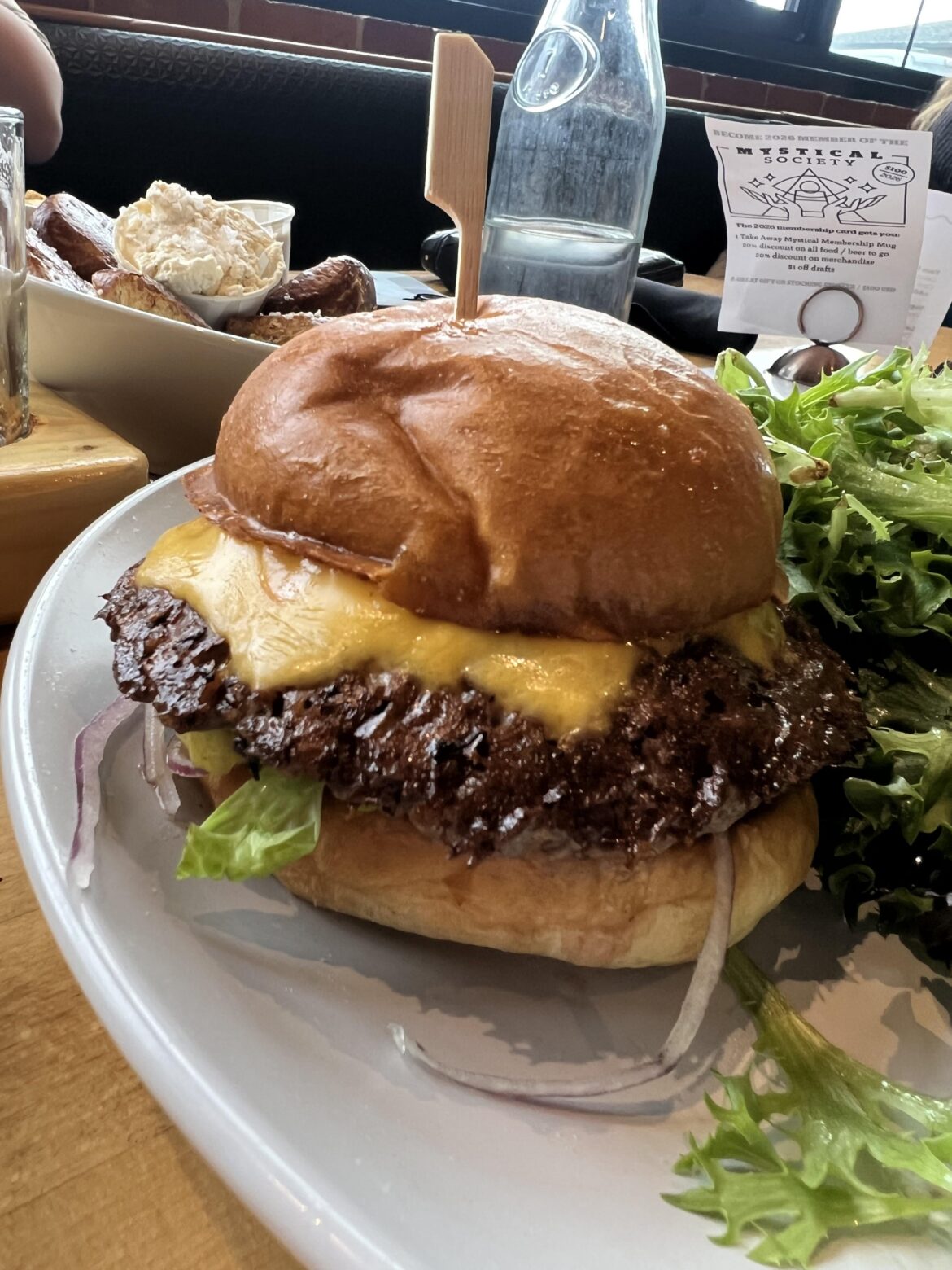 This burger blew me away with every bite. Soft but sturdy bun, in-house pickles and the beef took center stage. Wowww