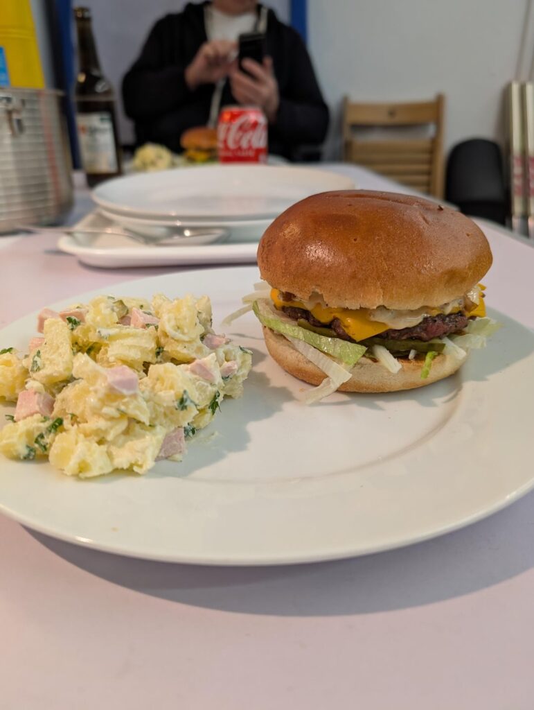 Homemade Cheeseburger with homemade Potato Salad