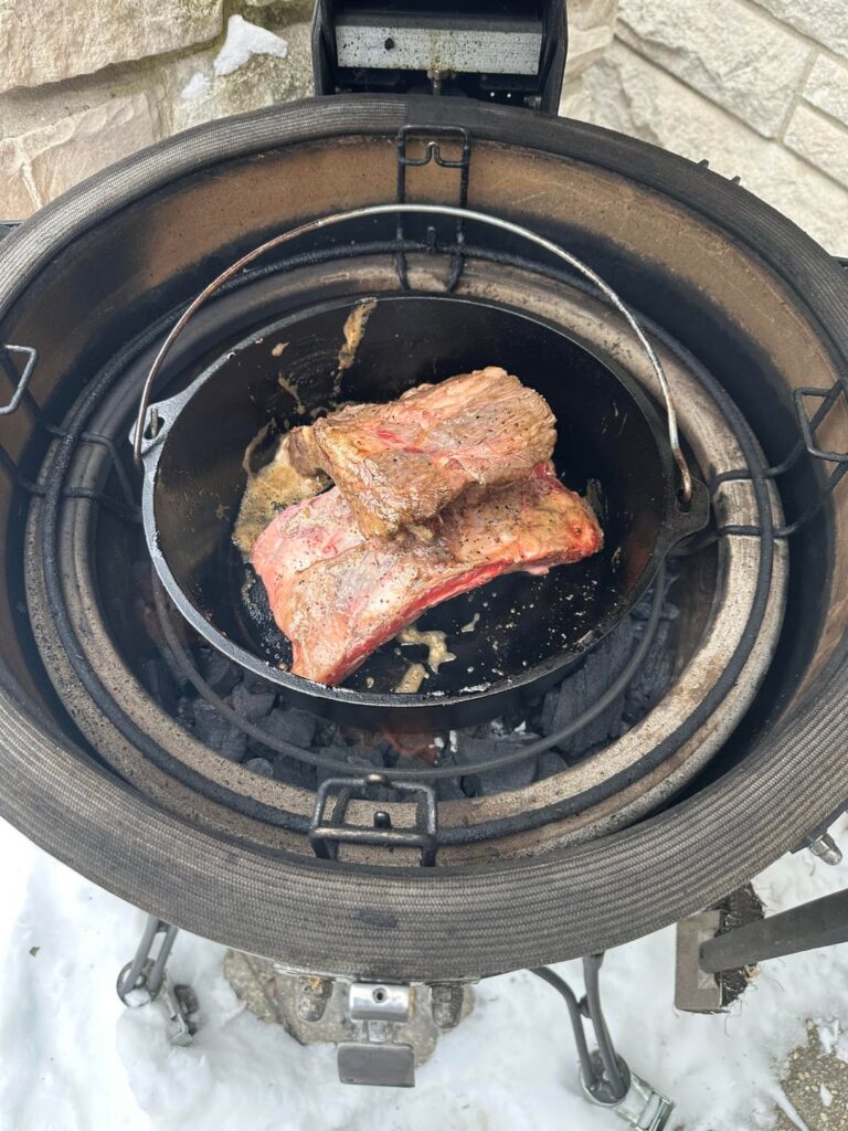 Beer braised beef rib chili on the KJ
