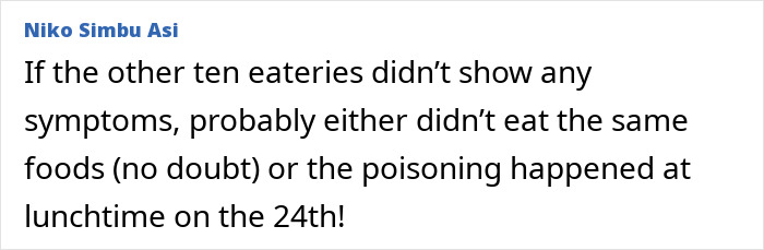 Comment discussing potential food poisoning timing related to Italian mother and daughter fatal Christmas dinner incident.