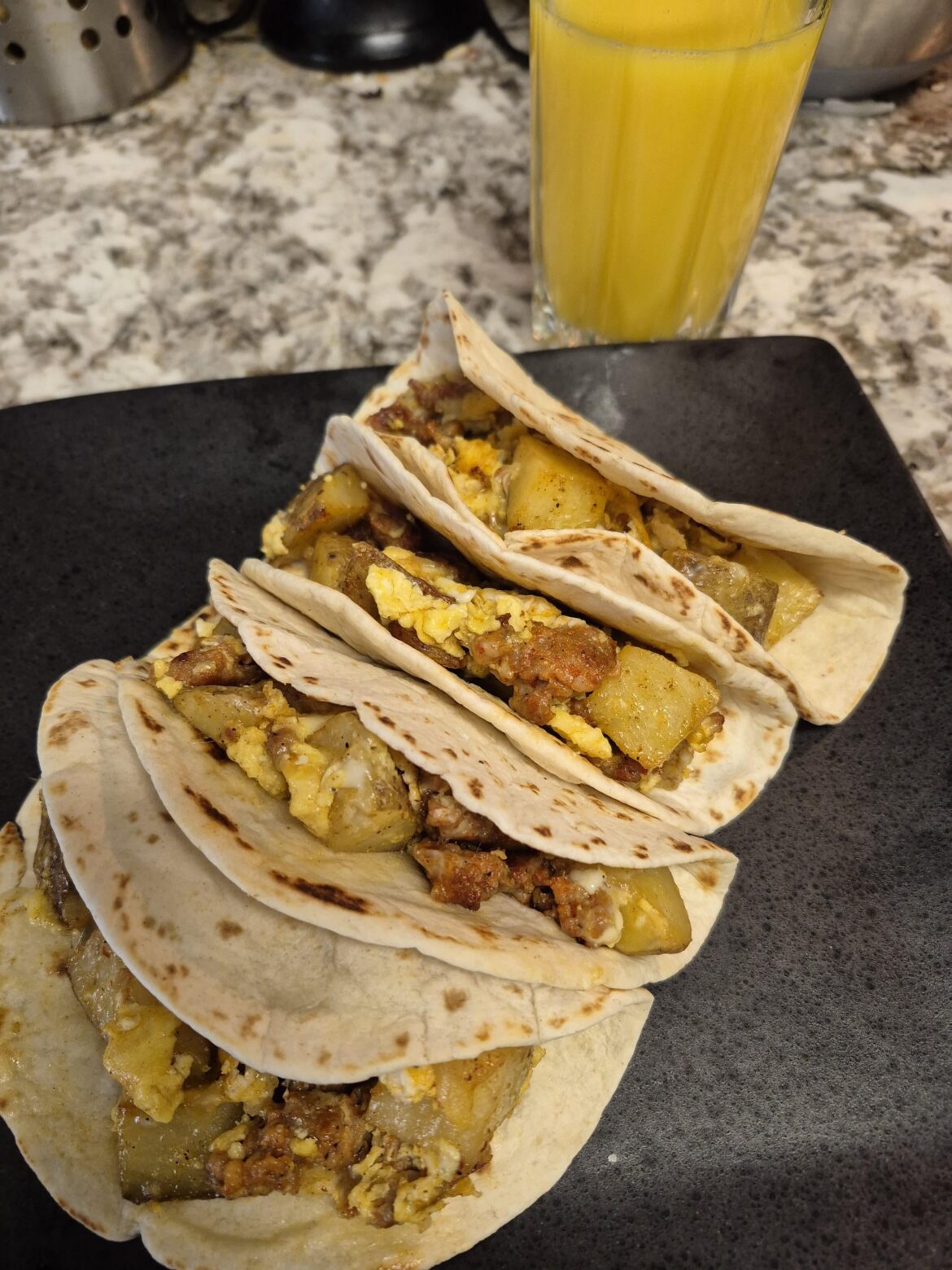 Chorizo eggs potatoes tacos