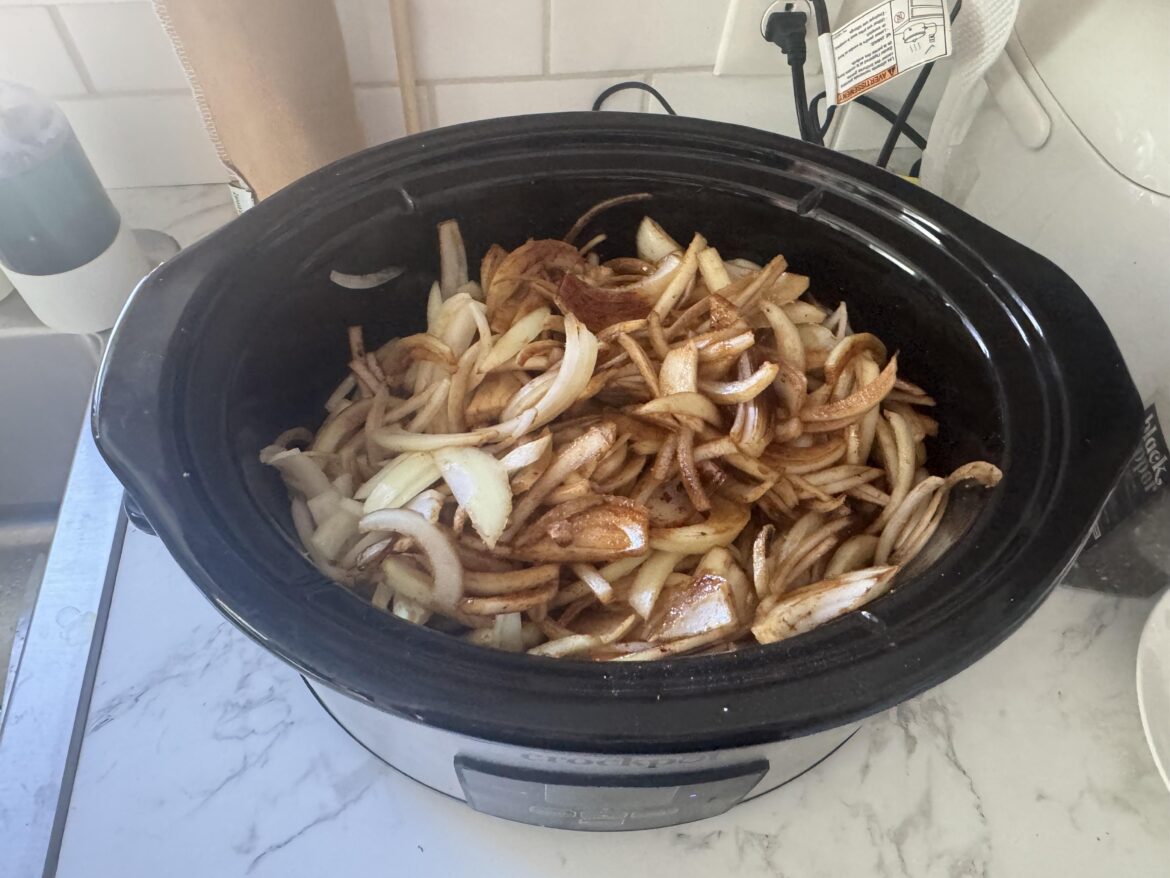 I’ve started a new batch of crockpot caramelized onions. These will be gorgeous in about 8hr.