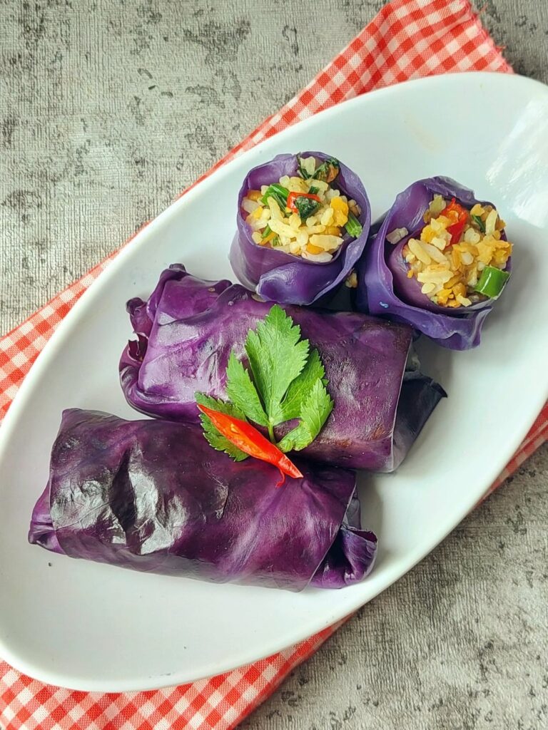Purple Cabbage Wrapped Tempeh Rice