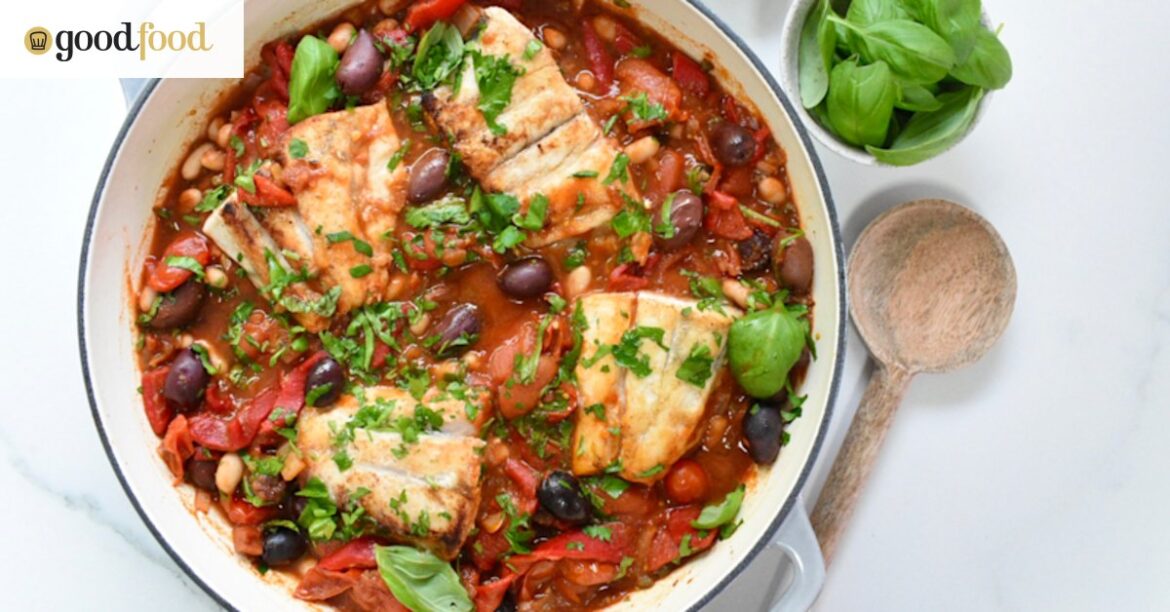 risoni salad, one-pan fish stew, slow-cooked lamb shoulder