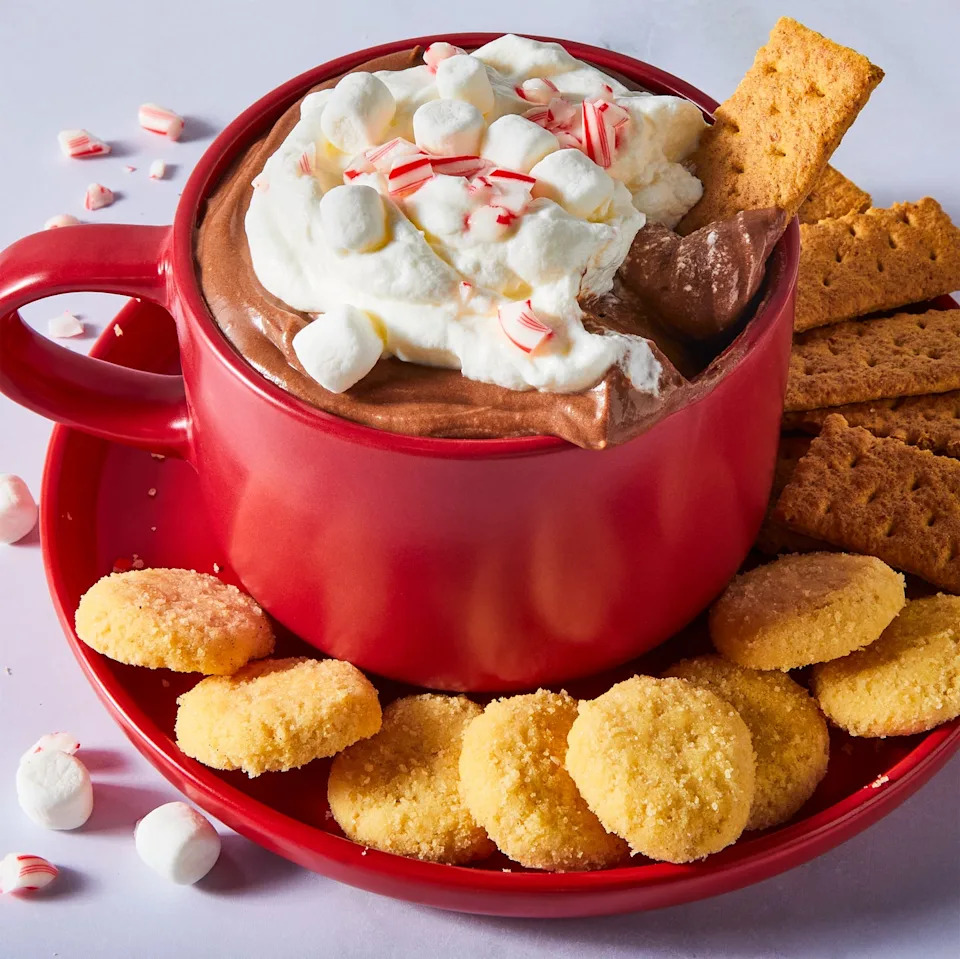 hot cocoa dip served with cookies