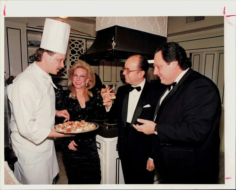 Tony's hosted many dignitaries over the years. Here, executive chef Mark Cox offered designer Sherri Zucker, Italian Ambassador Rinaldo Petrignani and Tony Vallone a preview of the evening's feast. (Bruce Bennett/Houston Chronicle)