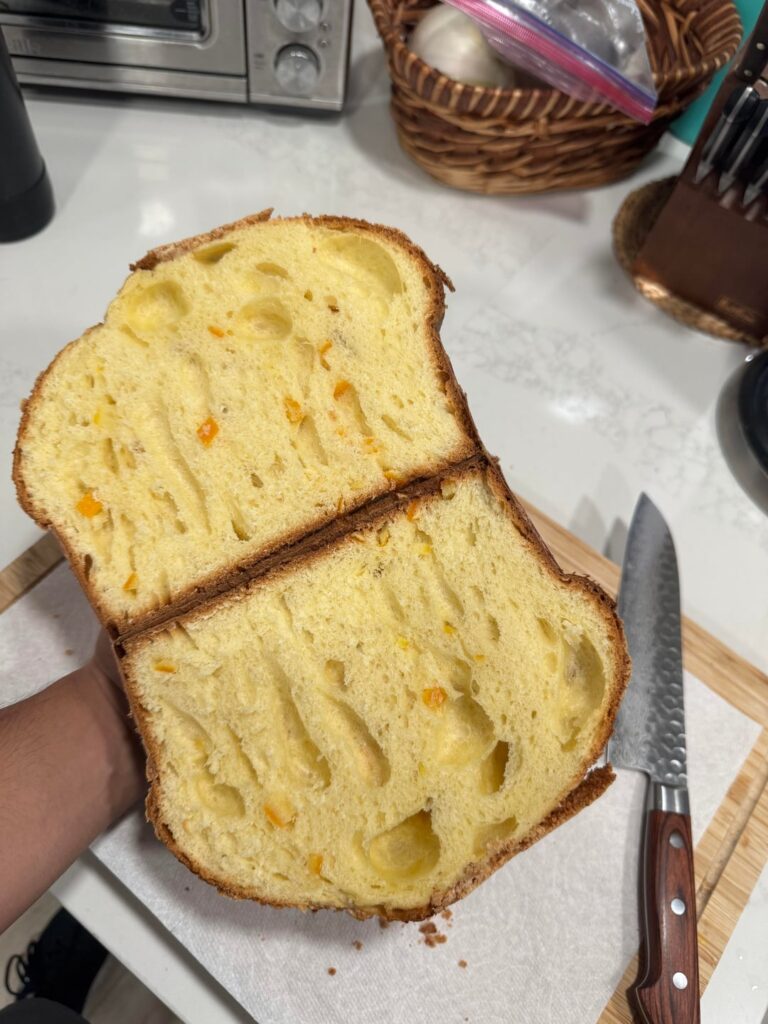 Sourdough panettone with candied orange peel.