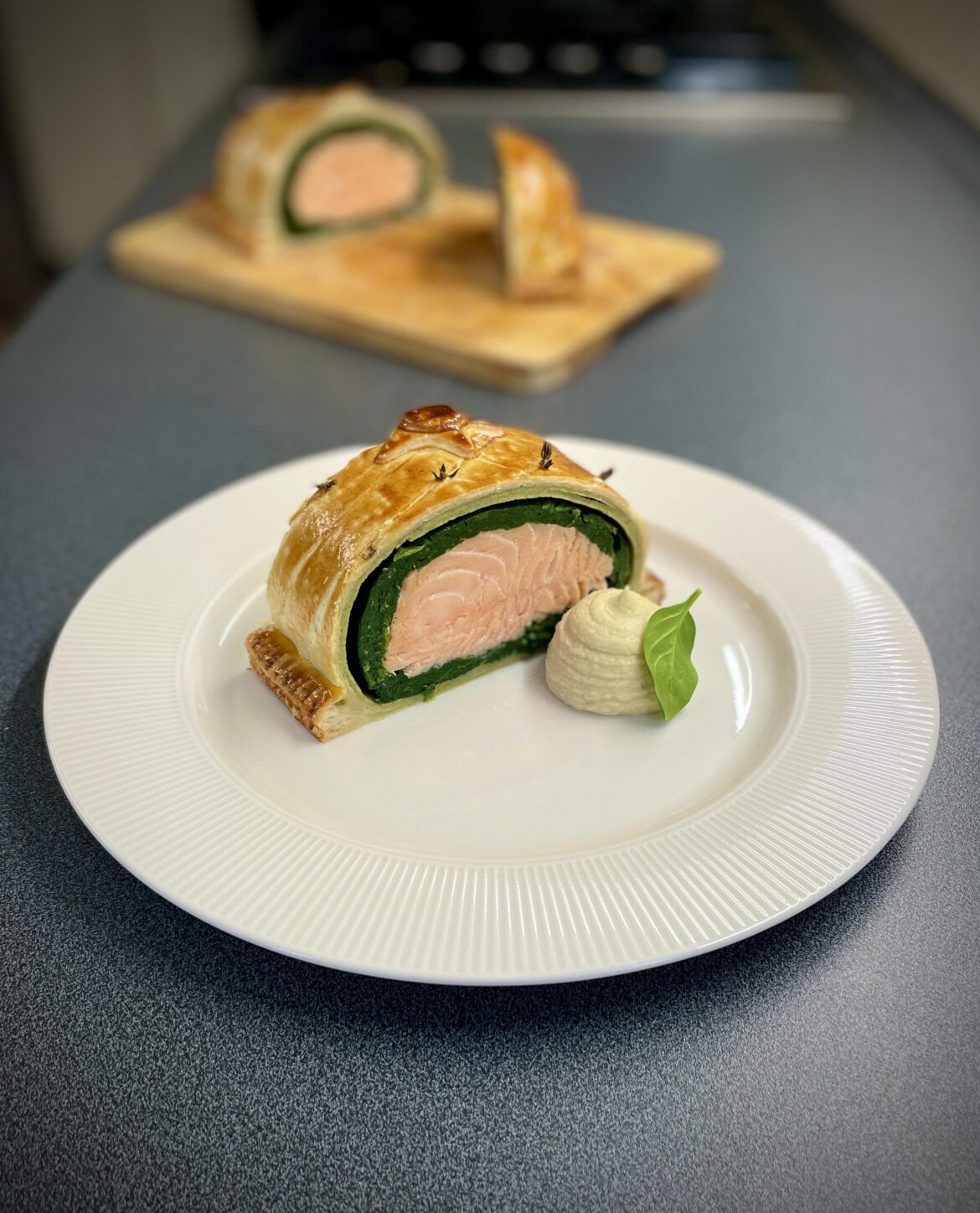Salmon Wellington with Celeriac Puree