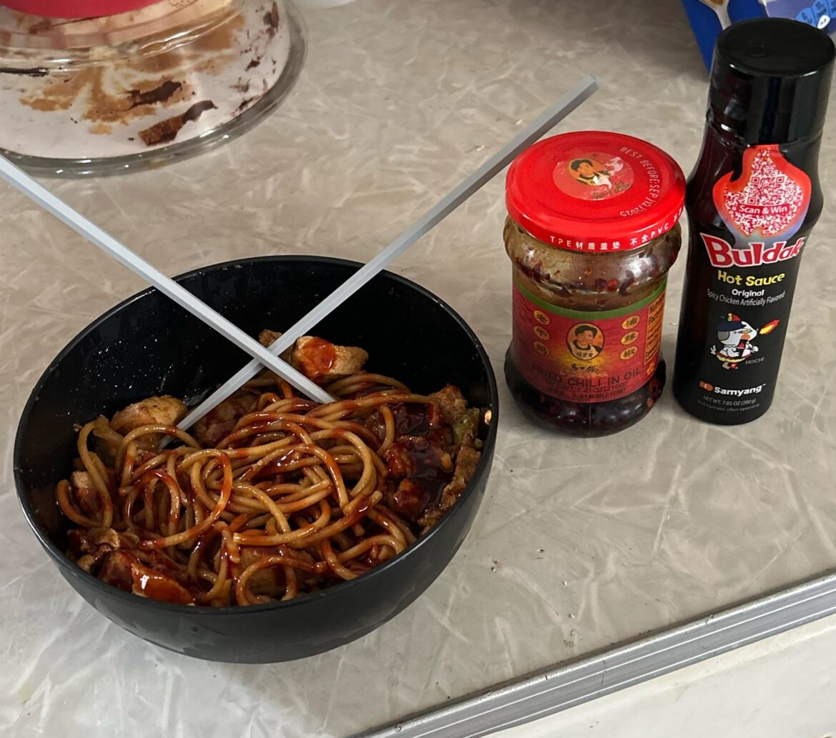 Homemade pork lomein + buldak and chili crispy?