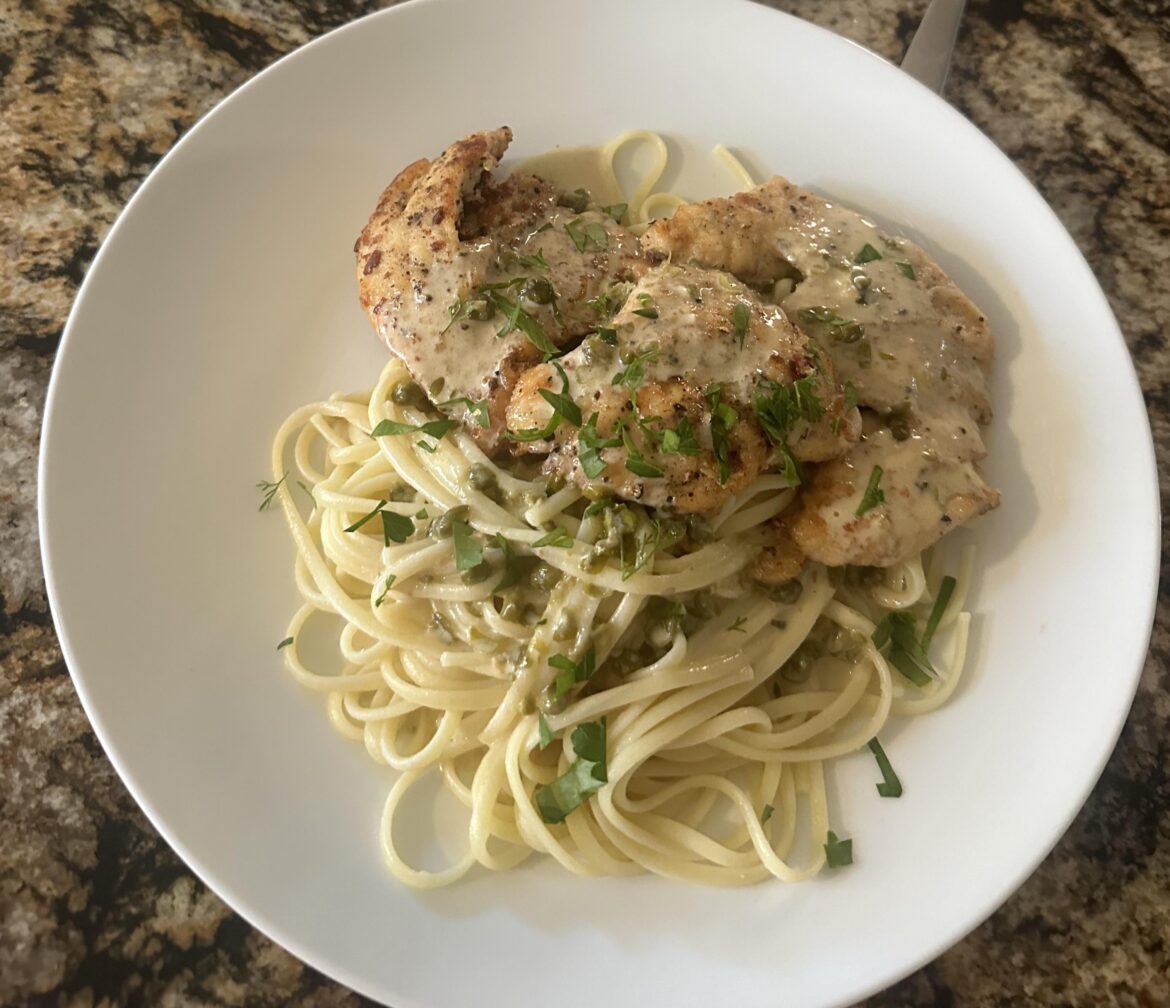 Grilled Chicken Piccata with Fettuccine