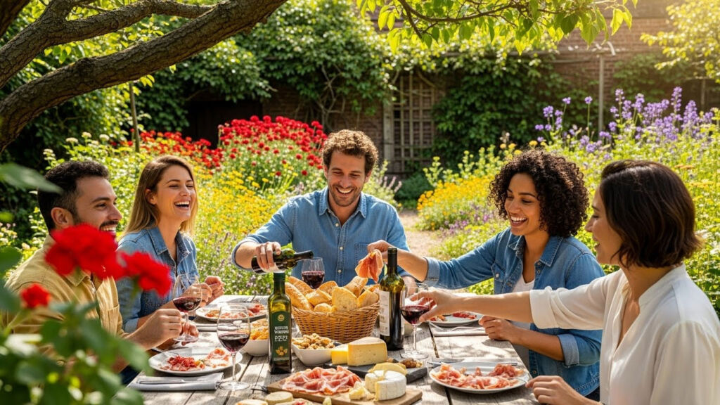 Unaprol and France Olive's Mission to Champion Honesty in Extra‑Virgin Oil 12 Friends enjoying a meal in a garden