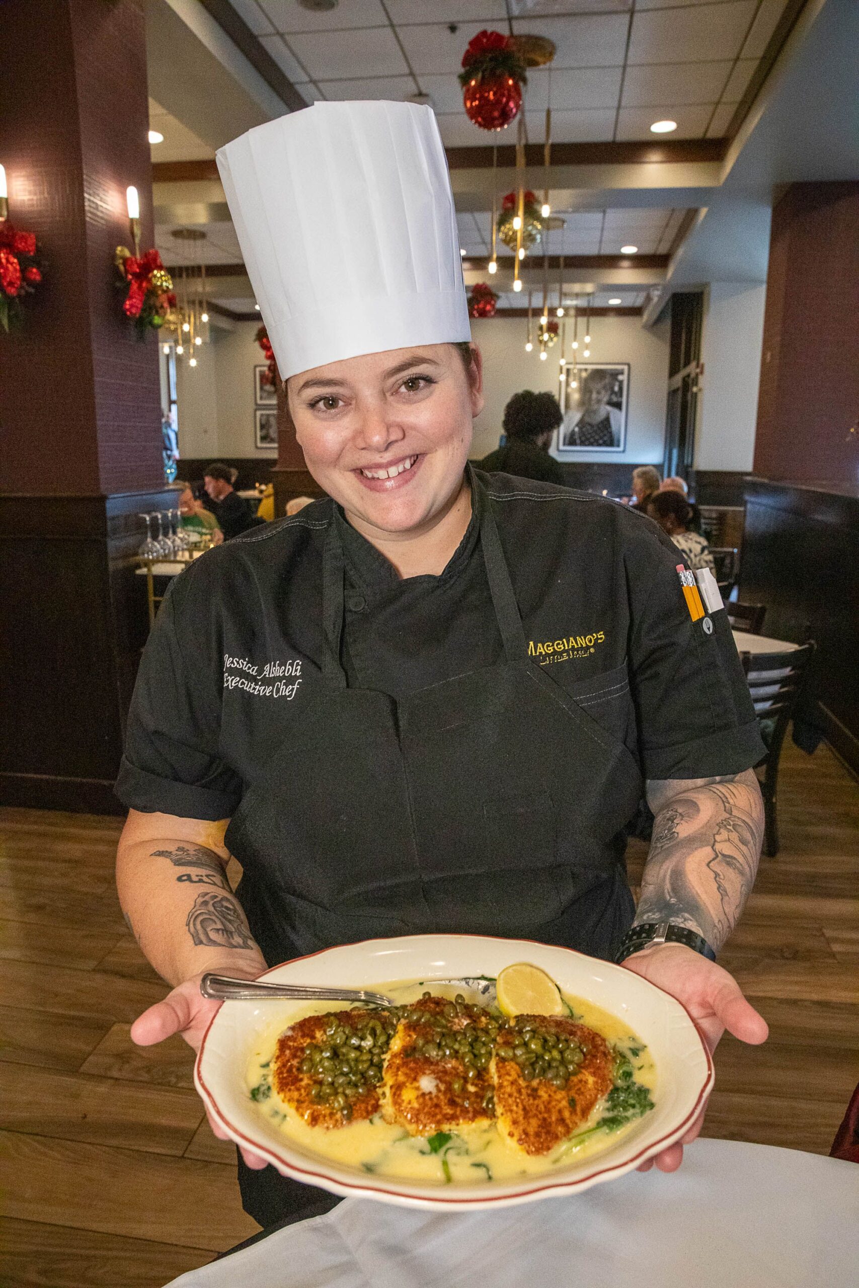 Chef Jessica with Maggiano's chicken piccati 