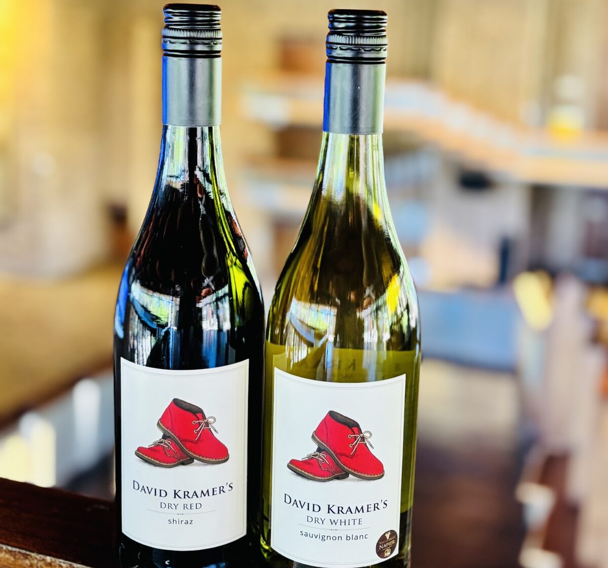 David Kramer dry white Sauvignon Blanc and dry red Shiraz. Photo: Fahiem Stellenboom
