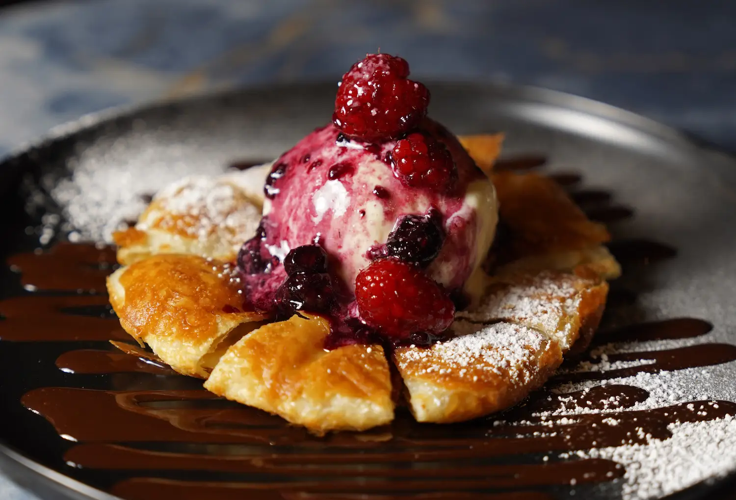 Food from San Diego restaurant Choi's in East Village downtown featuring their Hotteok With Vanilla Ice Cream