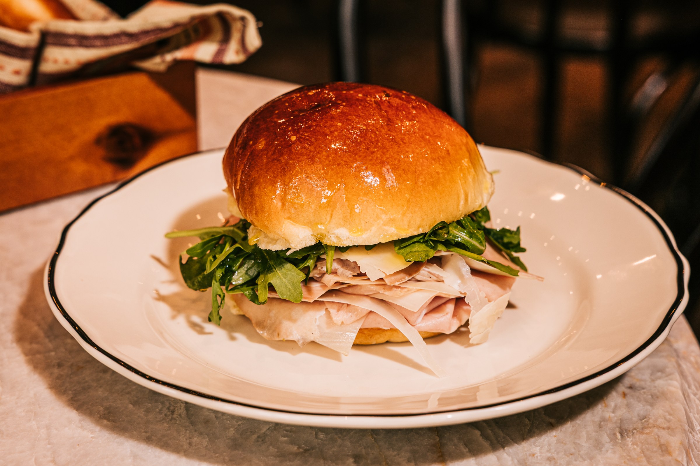 A mortadella sandwich.