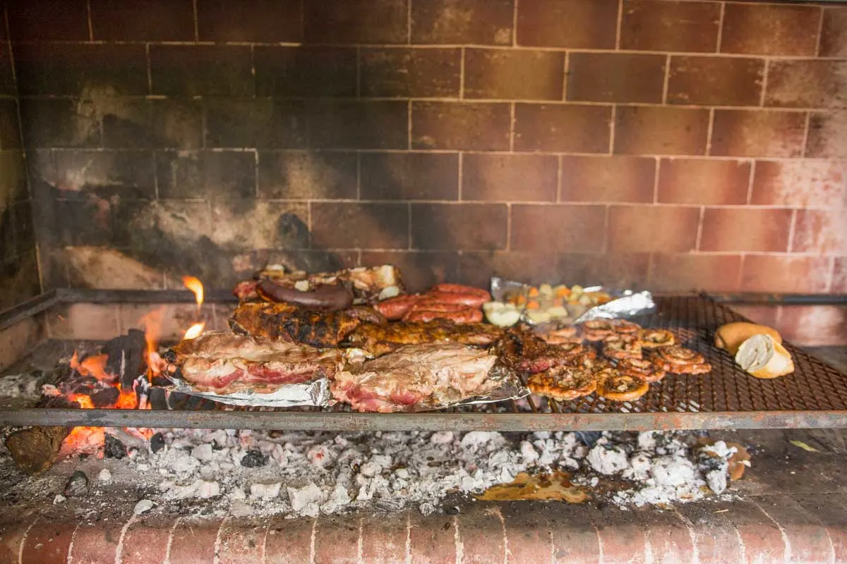 Meat cooking during a cooking class in Argentina