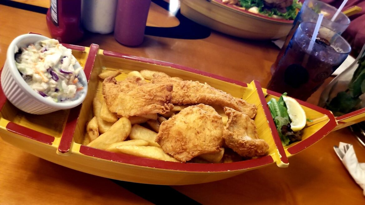 Had fish & chips in a wooden boat