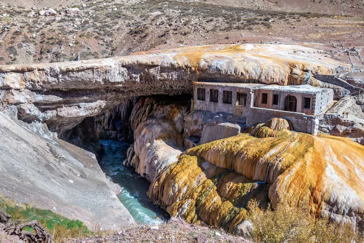 the natural, colorful bridge of Puente de Inca in Mendoza, Argentina