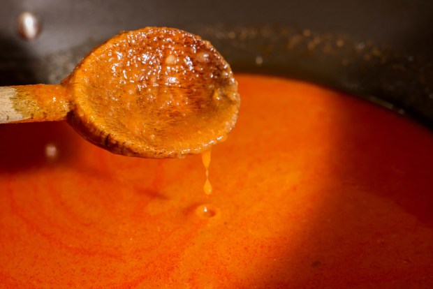 The base of the soupe de poisson is a fish fumet. To make the dish, onion, leeks, peppercorns, potatoes, fresh fish, fennel. tomatoes are blended in. (Ray Chavez/Bay Area News Group)