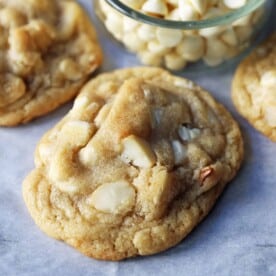 White Chocolate Macadamia Nut Cookies. Soft chewy white chocolate macadamia nut cookies are a sweet, buttery cookie and are always a crowd pleaser! www.modernhoney.com #whitechocolate #whitechocolatecookies #whitechocolatemacadamia #whitechocolatemacadamianutcookies #cookies #cookierecipe