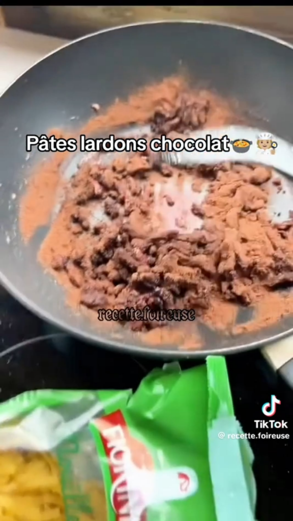 Pasta,bacon, chocolate powder