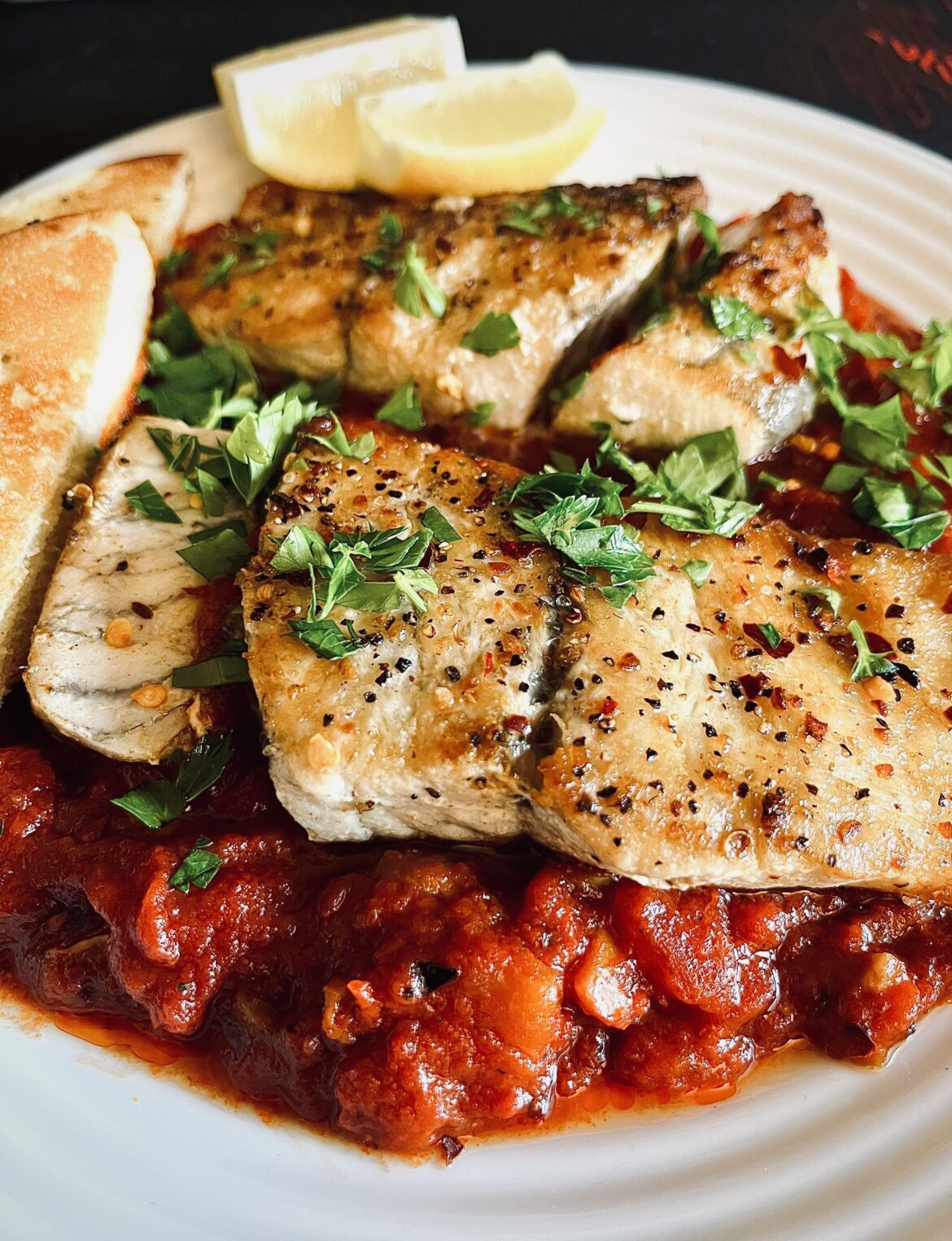 [OC] Abruzzo-style Roasted Tomato Barramundi