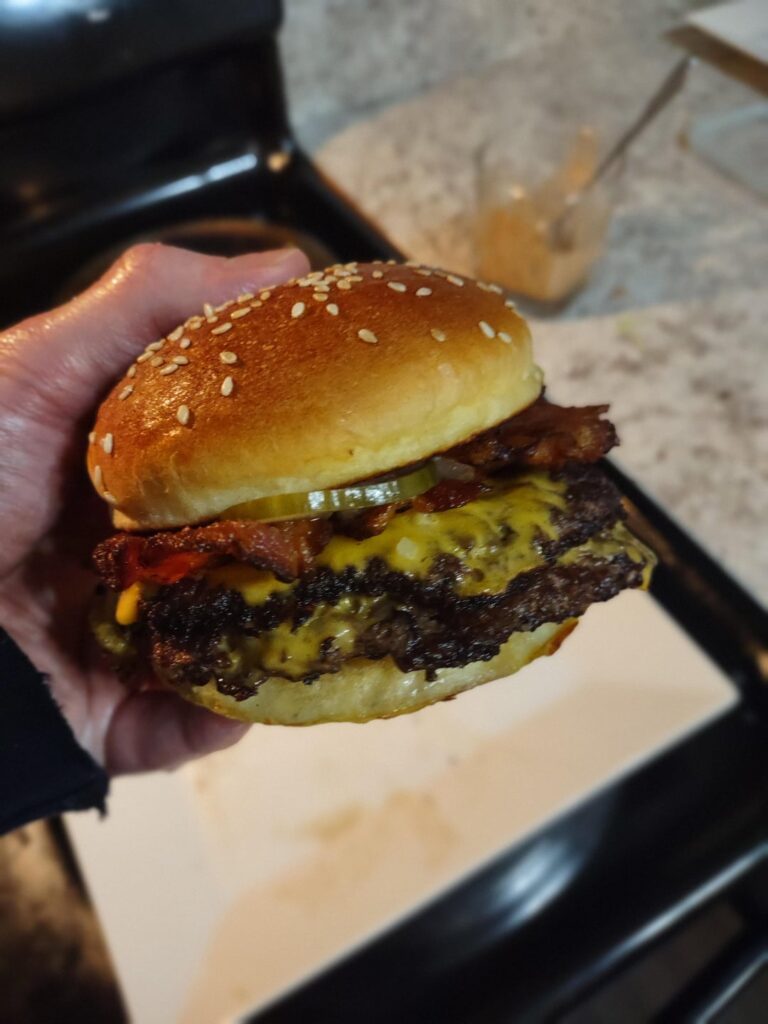 Two bacon double cheeseburgers