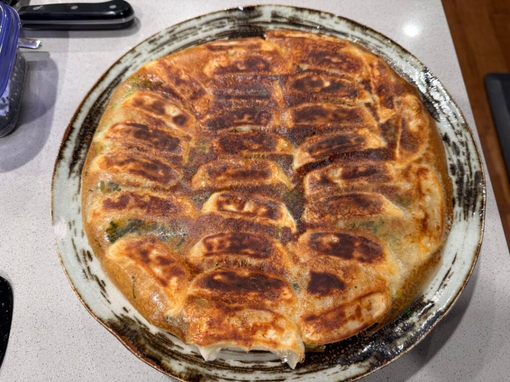 Making frozen gyoza a little fancier in presentation…