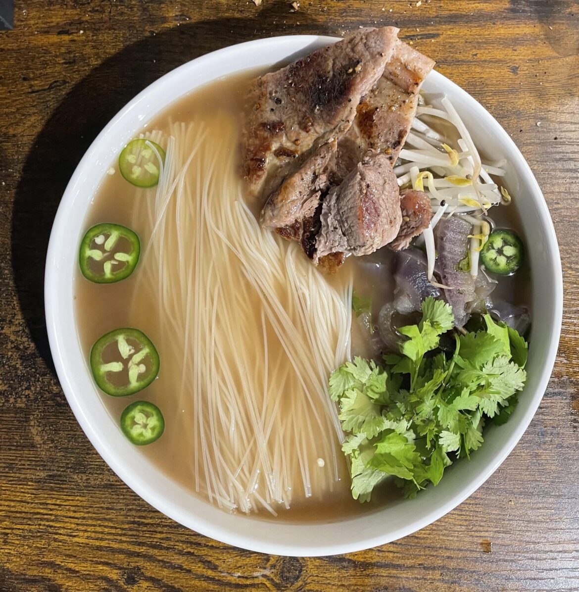 Duck and chicken bone broth with pork steak pho [OC]