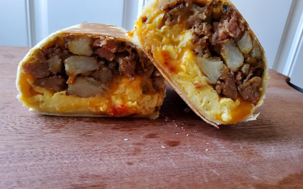 Started the weekend with a hearty breakfast burrito. Egg, cheddar cheese, and sausage hash.